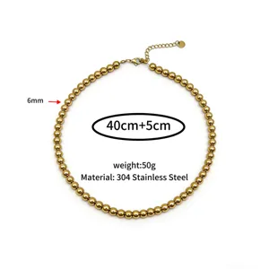 Collier de perles en acier inoxydable doré 6mm chaîne boule 40+5cm choker bijoux