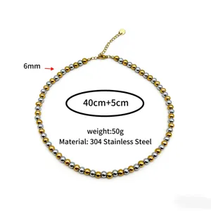 Collier de perles bicolore en acier inoxydable chaîne clavicule géométrique pour femme.