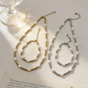 Set collana bracciale perle oro argento bicolore gioielli a sovrapposizione donna