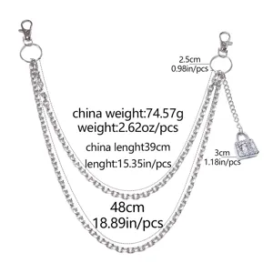 Men hip hop multi-layer metal pants chain rock waist chain with lock pendant jewelry