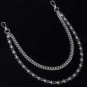 Punk Hip Hop Multi Layer Metal Pants Chain Gothic Spike Skull Pentagram Waist Chain Streetwear Fashion Jeans Accessories