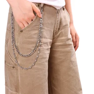 Punk hip hop double layer metal pants chain, cool thorn cuban chain jeans accessory for men
