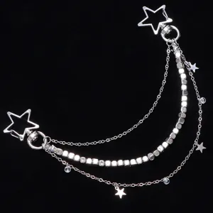 Silberne Metall-Mehrschicht-Taschenkette mit Sternanhängern und quadratischen Perlen für Damen.