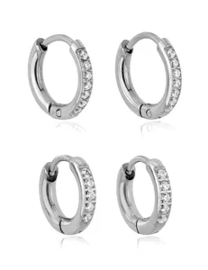 Boucles d'oreilles créoles en zircone acier inoxydable, design rond simple bijoux étincelants.