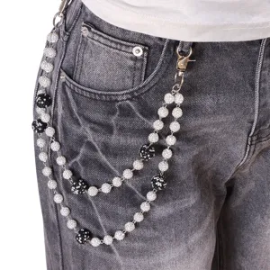 Punk Style Double Layer Waist Chain Metal Rhinestone Ball Hip Hop Jeans Chain Body Jewelry Women Fashion Accessories