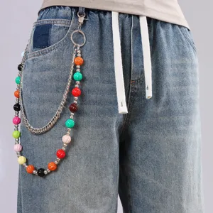 Trendy double-layer colorful beaded pants chain jeans hip-hop street style waist chain accessory