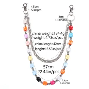 Fashion double-layer colorful cheese cube pants chain hip-hop jeans chain accessory for daily wear.