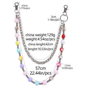 Colorful multi-layer pants chain with cute bead charms hip hop streetwear jeans waist chain