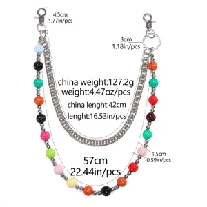 Double layer colorful bead pants chain hip hop jeans chain fashion accessory for men and women