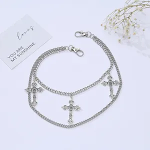 Double layer cross pants chain, hip hop gothic wallet chain for street fashion style.