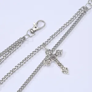 Stainless steel double layer pants chain gothic cross streetwear hip hop trousers chain.