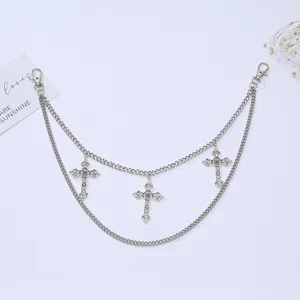 Double layer hip hop pants chain with gothic cross pendants for cool streetwear style.