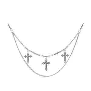 Punk Gothic double layer waist chain with retro cross pendants hip hop streetwear jewelry