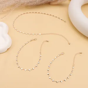 Minimalist Alloy Heart Charm Chain Necklace Bracelet Anklet Gold Plated Fashion Jewelry Gift