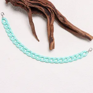 Mint green rhinestone chain detail, stylish accessory for hat or bag, sparkly crystal chunky chain.