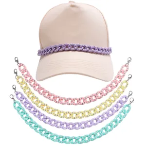 Fashion rhinestone chain baseball cap and colorful removable hat chains set for women.