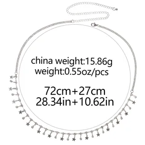 Silver rhinestone star body chain waist jewelry with adjustable extension chain for women