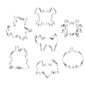 Stainless steel Halloween cookie cutter set of 7 pieces for holiday DIY baking and cake decor.