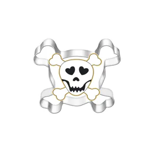 Stainless steel Halloween skull cookie cutter detail shot, ideal for baking DIY cakes.