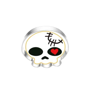 Stainless steel Halloween skull cookie cutter with cute heart eye design for baking DIY.