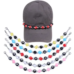 Moda Dado Nero 8 Catena Cappello Perla Decorativo Streetwear alla Moda Baseball Cappello Catena Gioielli Accessori Per Uomo Donna