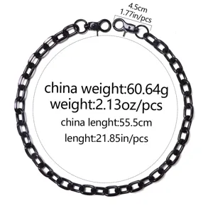 Detailed view of the black metal hip hop pants chain showing length and weight specs.