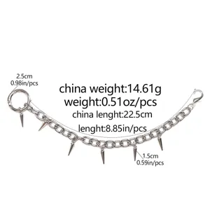 Punk style silver metal chain with spike pendants, versatile shoe and body chain accessory.