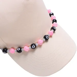 Catena per cappello alla moda con perline di dadi 8-ball e strass per stile unico.