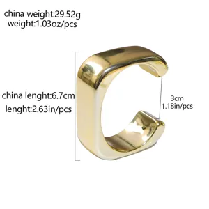 Wide Gold C-Shaped Open Cuff Bangle Minimalist Geometric Statement Bracelet for Women