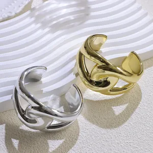 European and American wide metal open cuff bracelet, minimalist gold and silver bangles for women.