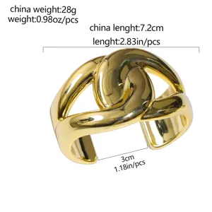 Gold wide cuff bracelet open bangle minimalist fashion jewelry for women daily wear 7.2cm