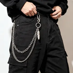 Punk Hip Hop Mehrschichtige Taillenkette Feder Anhänger Metall Hosenkette Street Style Körperschmuck Für Damen Herren