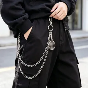 Punk Metall Hosenkette mit Tennisschläger Anhänger, stylische Taillenkette Streetwear.