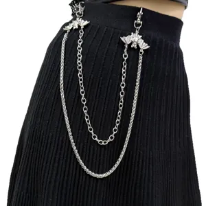 Catena da cintura gotica con ciondolo pipistrello doppio strato punk catena pantaloni donna uomo moda.