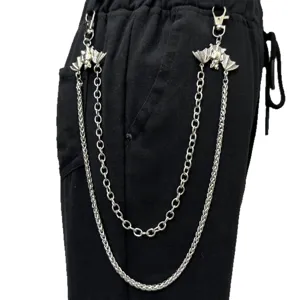 Catena da pantaloni con ciondolo a pipistrello a doppio strato catena in metallo goth