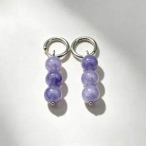Chic natural stone purple beaded hoop earrings for women, minimalist daily jewelry.
