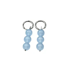 New European and American natural stone hoop earrings with stylish triple round bead design.