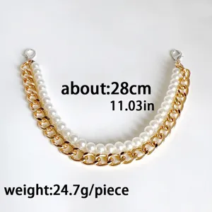 Double layer shoe chain with pearl and gold metal links, stylish footwear decorative accessory.