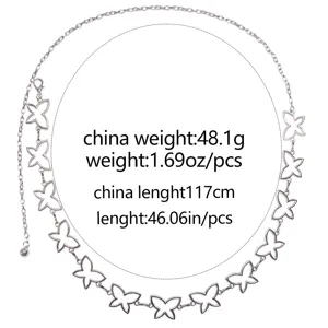 Silver metal butterfly waist chain for women, chic hollow belt with adjustable length.