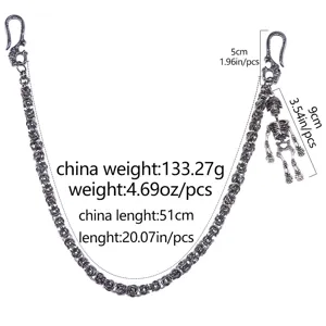 Punk style metal pants chain με κρεμαστό κρανίο, hip hop αλυσίδα μέσης για άνδρες.