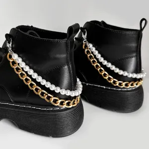 Classic Pearl Metal Layered Shoe Chain Chunky Chain For Canvas Boots And Shoes Fashion Accessories Jewelry