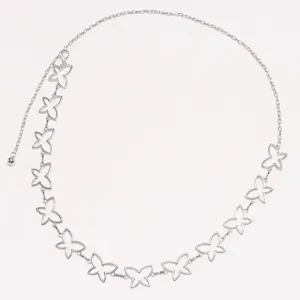 Women silver metal hollow butterfly waist chain fashion dress belt chic body jewelry charm