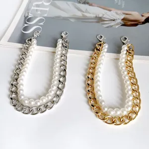 Double layer pearl and chunky chain shoe accessories for canvas shoes and martin boots detail view