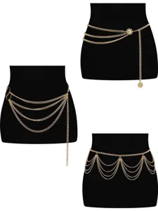 Retro gold-tone multi-layer metal waist chain punk body chain fashion women jewelry