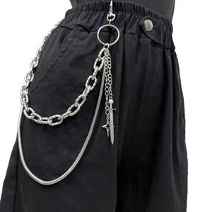 Catena da Vita con Ciondolo Spada Lunga Punk Catena in Metallo Multistrato Hip Hop Rock Catena da Pantaloni Moda Gioielli per il Corpo per Uomo Donna