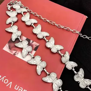 Silberne Schmetterling Taillenkette fuer Damen Metall Koerperkette Guertel Modeschmuck