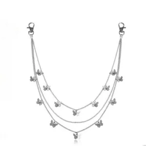 Trendy multi-layer waist chain with metal butterfly pendants, vintage body chain jewelry for women