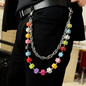 Hip hop colorful dice waist chain metal trousers chain fashion street accessory for men