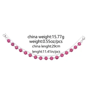Detailed view of the pink rhinestone hat chain, showing length 29cm and weight 15.77g clearly.