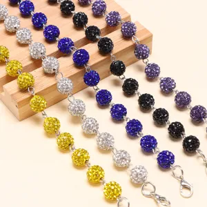 Colorful rhinestone ball chain accessory, shiny crystal paved hat chain for trendy fashion styling.